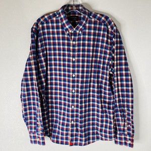 UNTUCKit Sz L Red White Blue Check Flannel Shirt